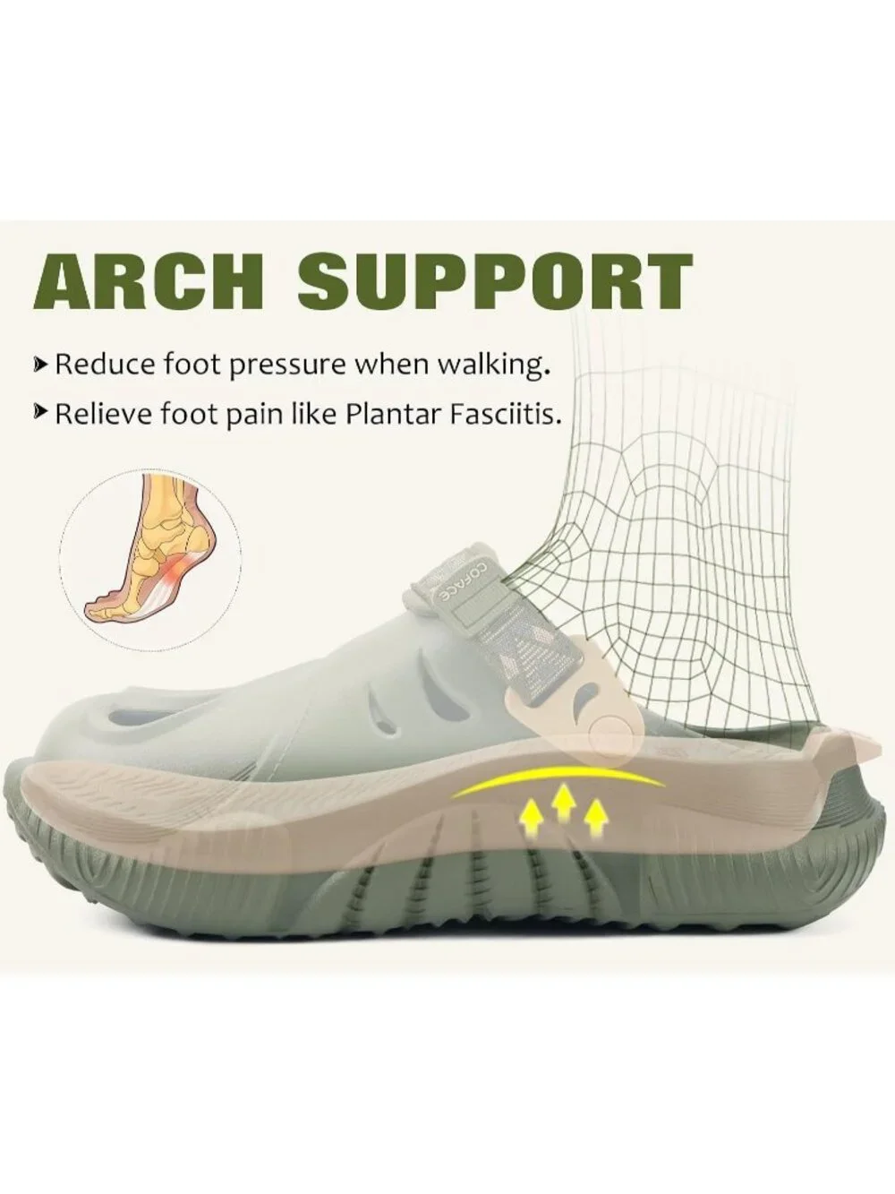 Men\'s Green Beige Recovery Clogs Comfortable Orthopedic Mules Thick Sandal Shoes Amazon.com | COFACE Mens Clogs with Arch Support Orthopedic  main image 3
